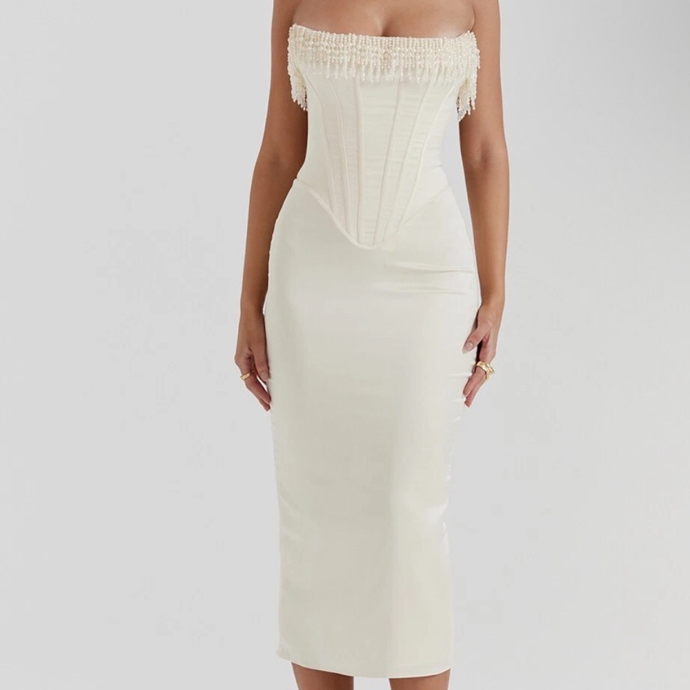 House of CB Cream Strapless Dress